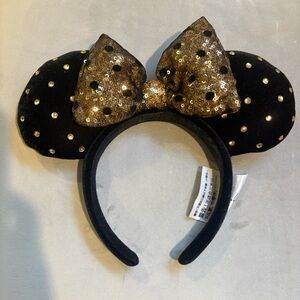 Black and Gold Polka Dot Minnie Ears Headband